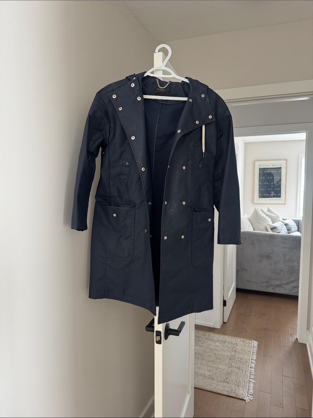 J Crew Water-Resistant Hooded Long Coat - Navy